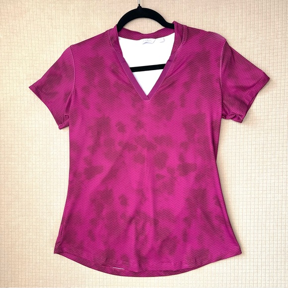 Lady Hagen Women’s Printed V Neck Short Sleeve Golf Polo Stretch Berry Size S - Picture 1 of 12